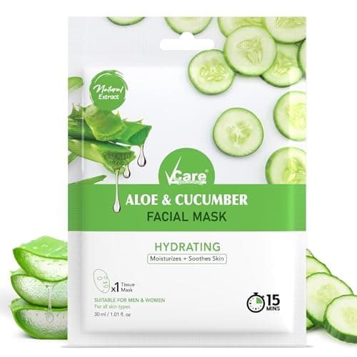 VCare Face Mask Sheets For Glowing Skin, Aloe Vera And Cucumber |Facial Skin Care Product For Women And Men For Smooth, Beauty Mask For All Skin Type, 3 Count 2