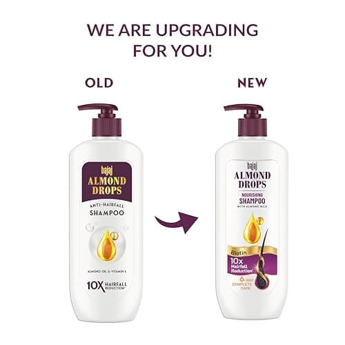 Bajaj Almond Drops Nourishing Shampoo with Almond Milk, Vitamin E & Biotin | For Soft, Shiny Hair | 10X Hairfall Reduction | Paraben Free- 340ML 2