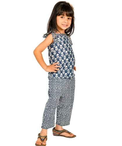 Tiny Bunnies Baby Girls' Clothes Cotton Top Pant Set 3-4 Years White Blue Kids Birthday Party Dresses Children Stylish Summer Wear Shoulder Tie Outfit 3