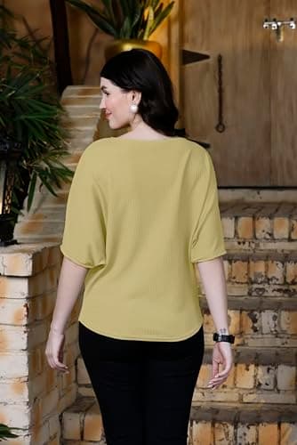 Zilcon Womens Half Ballon Sleeve t-Shirt Tops Boat Neck Loose Fit Casual Workout T-Shirts (in, Alpha, M, Regular, Dark Beige) 2