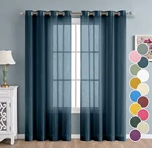 THE LINEN COMPANY Cotton Linen Solid Window Curtain Set with Steel Eyelet Rings- 4 Feet (Navy Blue, Set of 2)