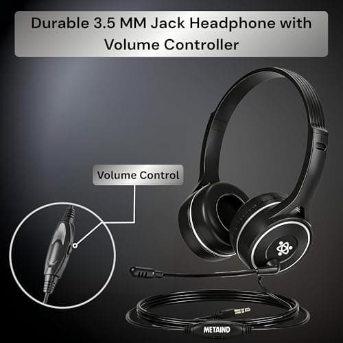 Metaind Wired 3.5 MM Headphone with Mic | Ideal for Teams, Zoom Calls & Call Center Use | Compatible with PC & Laptop | Model: Meta_MT30_3.5MM (Black) 5