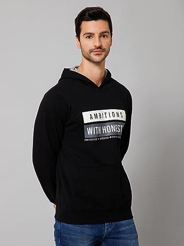Cantabil Printed Black Full Sleeves Regular Fit Mens Casual Sweatshirt with Hoodie | Casual Winter Sweatshirts for Men | Mens Sweatshirts for Winter Wear (MSWS00122_Black_L) 3