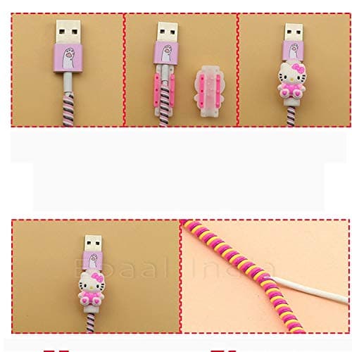 Epaal® 8-in-1 Spiral USB and Earphone Cable Protectors Winder, Sticker, Clips, Organizer Clip (Kitty Pink) 2