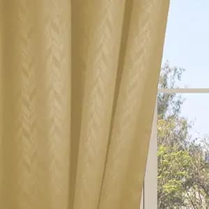 LINENWALAS 100% True Blackout Curtains 5 Feet Long - 1 Panel Curtain, Herringbone Embossed Design Complete Light Block Thermal Insulated & Noise Reducing Room Darkening Curtains (Golden Beige)