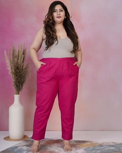 Women's Plus Size Cotton Trousers – 2 Deep Pockets, Half Elastic Waist, Comfortable Fit 5