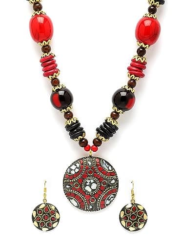 Shining Diva Fashion Latest Stylish Traditional Tibetan Pendant Necklace Jewellery Set for Women (rrsd15536s) 5