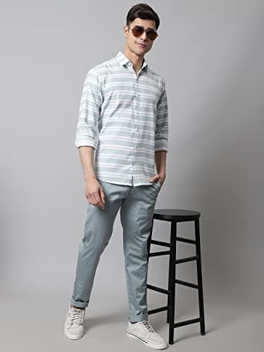 Majestic Man Slim Fit Cotton Blend Casual Mid Rise Trousers for Men (34, Sea Blue) 3