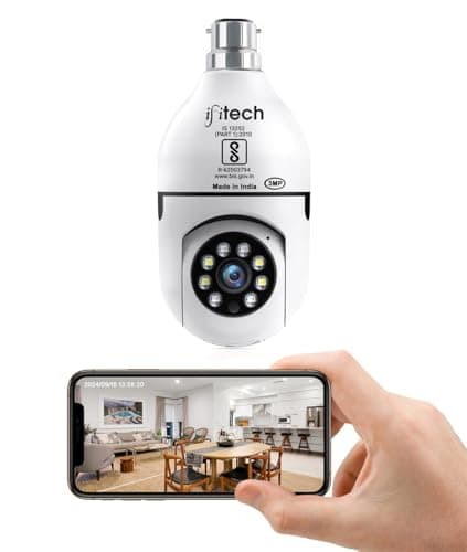 IFITech 1296p (3MP) Full HD Smart Wi-Fi CCTV Home Security Camera | 360° with Pan Tilt Bulb Camera | View & Talk | 256GB SD Card Support (Not Included) | Perfect for Home, Office Monitoring