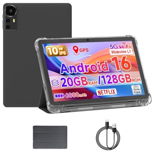 ICONLINK 10" Android Tablet with Case 20GB RAM + 128GB ROM, 6000mAh Battery 10" Android Tablet, Dual Camera 2MP + 8MP, 10.1 IPS HD Touch Screen