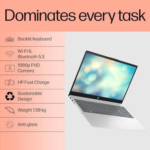 HP 15, 13th Gen Intel Core i5-1334U Laptop (16GB DDR4, 512GB SSD) Anti-Glare, 15.6"/39.6cm, FHD, Win 11, Office 24, Silver, 1.59kg, Iris Xe Graphics, FHD Camera, Backlit KB, FD0577TU 3