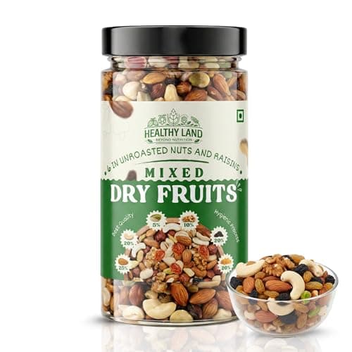 Healthy Land Royal Mixed Nuts 500g | 6 Dry Fruit Blend with Almonds, Cashews, Pistachios, Walnuts & Raisins | Premium Quality