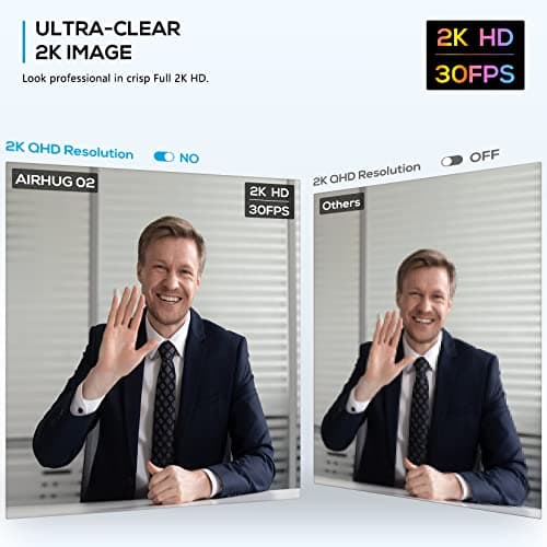 AIRHUG Webcam - Video Conferencing Streaming Recording - Plug & Play USB Web cam with Privacy Cover (2K Webcam No Mic) 4