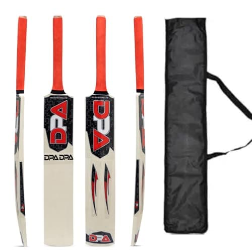 Poplar Willow Cricket Bat Wooden Cricket Bat for Tennis Ball & Leather Ball Lightweight Durable Strong Bat Comfortable Grip Long Handle (Red Bat with Carry Bag)