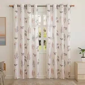 HOMEMONDE Cotton Window 5 Feet Curtains Set of 2- Printed Sheer Light Filtering Curtain with Eyelets - (60 Inches, Lunaria Garden)