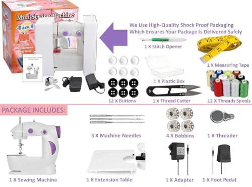 Kiwilon Electric Sewing Machine With Table Set, Mini Silai Machine For Home Tailoring, Stitching Machine With Foot Pedal, Adapter And Fully Loaded Sewing Kit (SM-ET-B-KT-201-Purple) 2