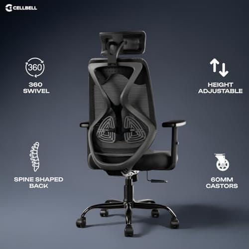 CELLBELL C190 Berlin Office Chair, High Back Mesh Ergonomic Home Office Desk Chair (Black) 5