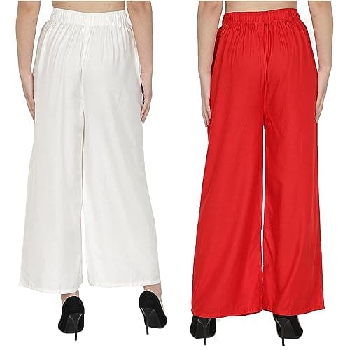 BUBLEE Rayon Plazo Pants for Women & Girls Regular Fit Plazo Combo Set of 2 - White & Red 2