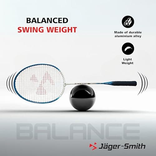 Jager-Smith JS2000(Blue,White) Combo Aluminium Badminton Racquet with Tempered Steel Shaft & Featherlite 2 (Pack of 3) Feather Shuttles&Full Cover (Made in India) 2