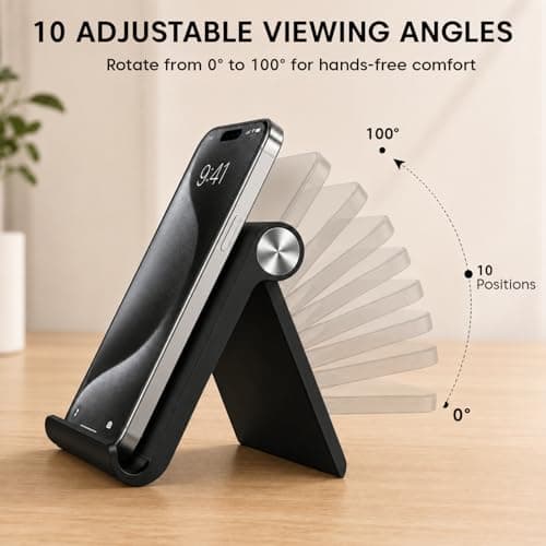 Sounce Multi-Angle Foldable Tablet & Phone Stand | Portable Tabletop Holder for iPhone, Android, Samsung, OnePlus, Xiaomi | Adjustable Desktop Stand for Bed, Office & Home (Black) 4