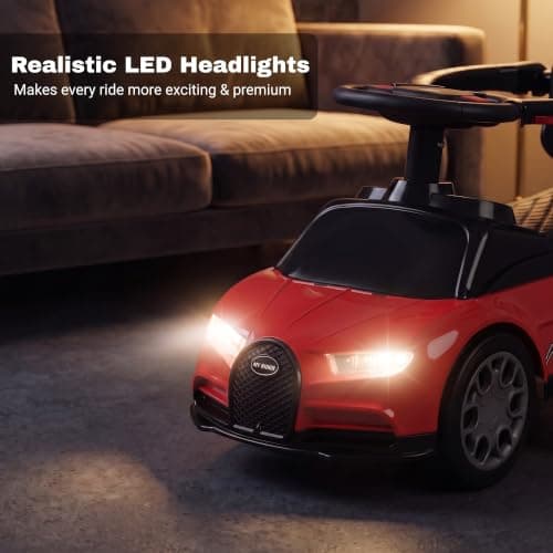 VINI TOYS Luxury Sports Car Ride On Car for Kids 1-5 Years, Foot to Floor Baby Car, Backrest, Steering Wheel, LED Lights, Music & Under Seat Storage (Red, Ride On Without Push Handle) 4