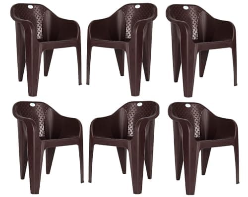 Homiboss Plastic Chair | Chairs for Home | Dining & Restaurant | Living Room & Bedroom | Office, Garden, Indoor & Outdoor | Kursi | Color - Brown | Plastic Chairs Set 6 Pieces