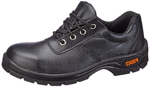 Tiger Men's Low Ankle Lorex Steel Toe Safety Shoes (Size 10 UK, Black, Leather) (TIGER10c)
