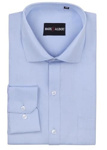 MARK & ALBERT Men's Slim Fit Cotton Formal Shirt Light Blue