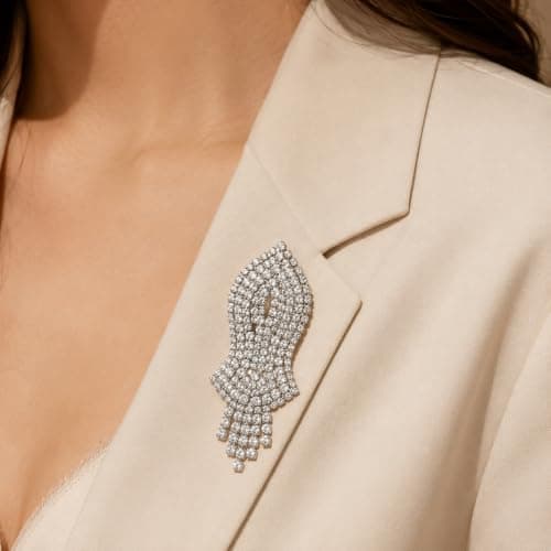 Brooch Pin Leaf Shape Rhinestone for Saree, Suit & Blazer (Silver) 4