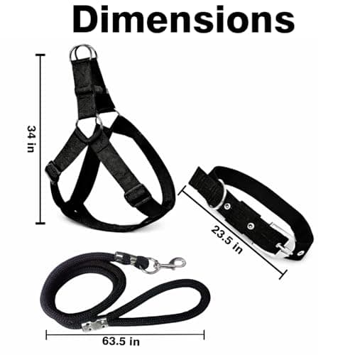 SRI Pet Dog Harness, Collar & Leash Set for Small, Medium & Large Dogs | Adjustable Nylon No-Pull Harness with Strong Rope Leash & Buckle Collar | Comfortable Walking & Training Set (Black) 2