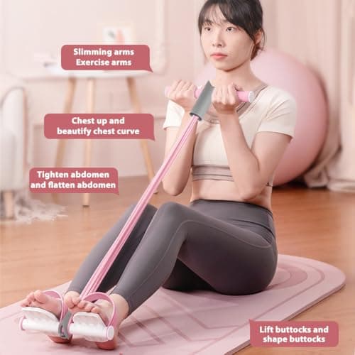Optifit® 6-Tube Elastic Yoga Pedal Puller Resistance Band, Fitness Tension Rope with Wider Pedal, Pull Reducer Training Bands, Leg Exercise Equipment, Stretching Band for Abdomen/Waist/Leg, Pink 3