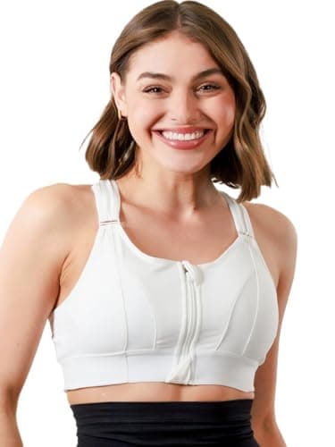 Fabluk Women Polyester Spandex High Impact Front Zip Sports Bra Fitness Criss Cross Back Crop Tops Tank Gym Yoga Workout, Size: M-5XL (in, Alpha, 3XL, 805-White)