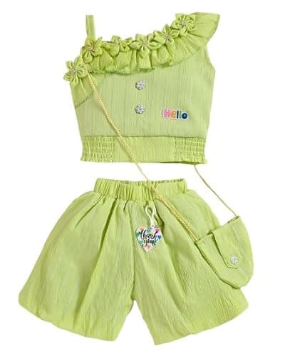 STYLO DRESSES Trandy Girls' Ruffle Top & Shorts Set (Mint Green, 12-18 Months)