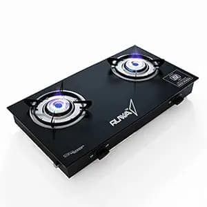 RUWA 2 Burner Gas Stove Glass Top for Kitchen - Manual Ignition Cooktop Modern Glass Stove for Modular Kitchen, ISI Certified & Compatible with LPG - 1 Year Warranty