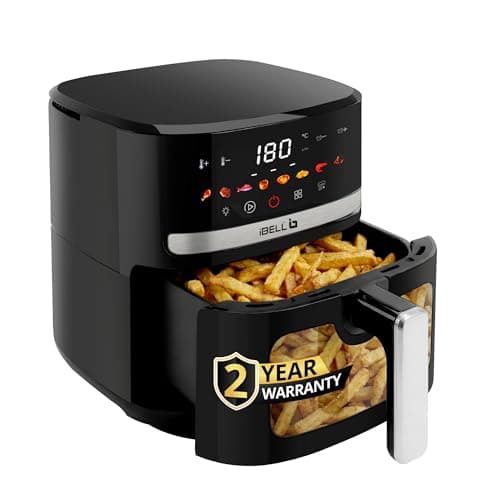 IBELL AERO FRY 550 Digital Air Fryer, 5.5 Litre Capacity, 1350W Power, Touch Control Panel, Multiple Cooking Options, Adjustable Temperature, Oil-Free Cooking, Black, 2 Year Warranty