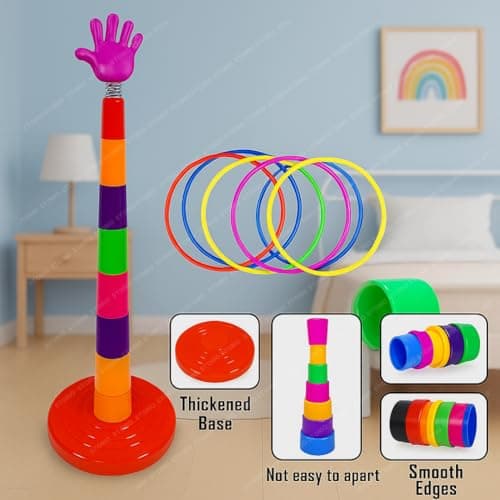 Storio 2 in 1 Ring Toss Game for Kids | Indoor Outdoor Fun Learning Activity Toy | Stacking Rings & Target Throw Game | Multicolor Plastic Toy for Baby | Birthday Gift for 1-5 Years 3