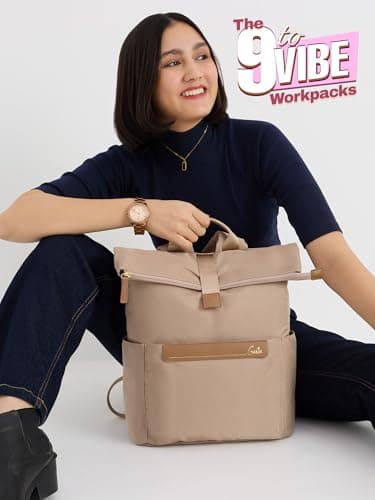 Genie Rogue Laptop Backpack for 15.6 Inch Laptop, Beige | Spacious College & Office Backpack for Women & Girls 2