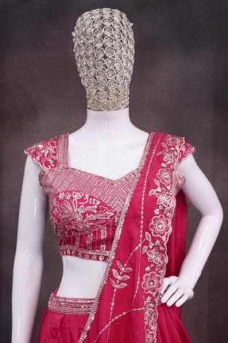 CLASSY FASHION HUB Women's And GirlsCrep silk, with sequin embroidery and tassels at the front Fully Stiched Dhoti Choli Crep Silk Shrug Sequins Tassels With Dupatta indo western Pink 5
