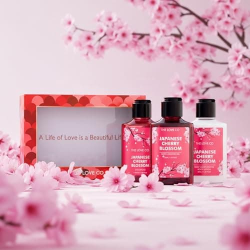 THE LOVE CO. Japanese Cherry Blossom Gift Set for Women | Body Wash, Body Lotion, Shampoo | Pack of 3 | Luxury Bath & Body Pampering Kit | Birthday, Anniversary & Special Occasion Gift | Premium Vegan