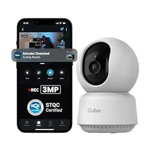 Qubo Smart Cam 360° by Hero Group [2026 Edition]| 3MP Ultra 2K Display | STQC Certified | Color Night Vision | 360° Panoramic Monitoring | 2-Way Talk | AI Person Detection | Cloud & SD Card Support