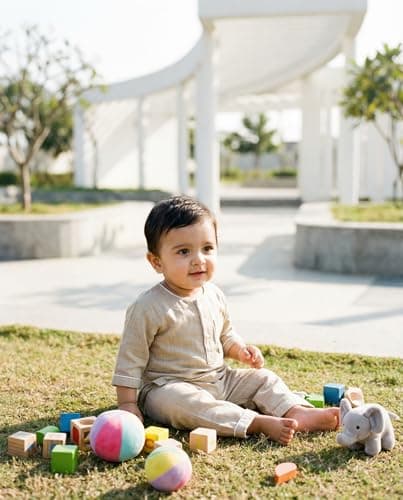 KOSHMOSH Baby Boys Night Suit 3/4 Sleeves Co-Ord Nightwear Set - Pure Cotton- Soft, Comfy & Perfect for Sleep Time Light Grey 4