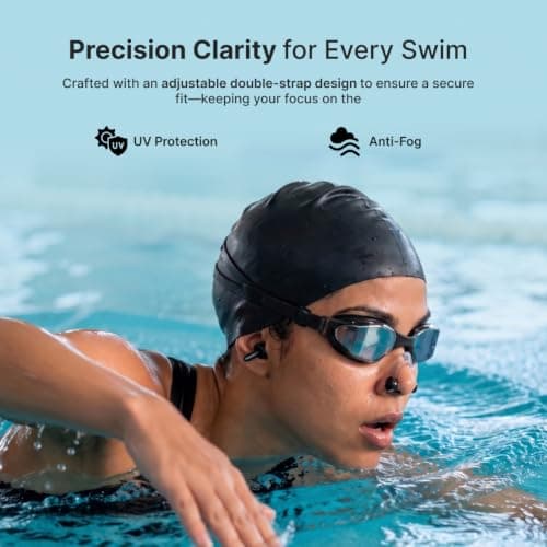CULT Swimming Cap Goggles with Ear Plugs & Nose Clip Set for Men & Women, Anti-Fog Swimming Goggles with Adjustable Strap, Silicone Swim Cap Combo for Training, Pool & Fitness, Black 5