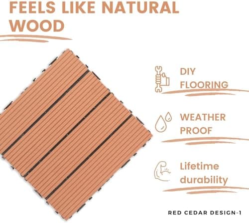 Garden Gyani WPC Deck Tiles 12 x 12 Inch – Interlocking Wooden Flooring Tiles | Water Resistant Anti-Slip Outdoor Indoor Floor Tiles for Balcony, Garden, Patio & Terrace (Brown, Pack Of 10) 5