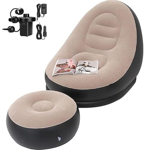Drofail Inflatable Bean Bag Chair for Adults & Kids – Soft Flocked Air Sofa Lounge Seat, Portable Lazy Couch for Living Room, Bedroom Floor Chair (L Shape)