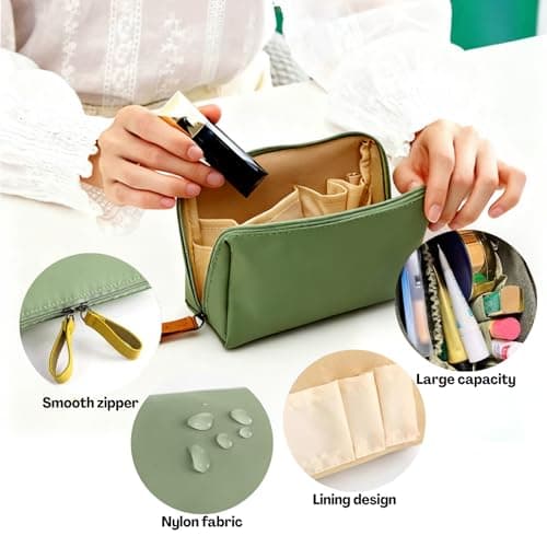 TecoKart® 2 Pack Small Makeup Pouch Set – Waterproof Travel Cosmetic Organizer, Mini Make Up Case for Women, Portable Korean Style Beauty Bag (Army Green & Black) - 16 cm x 6 cm x 9.5 cm 3