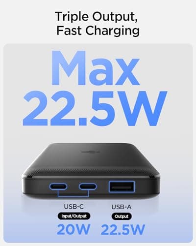 Spigen ArcPack 10000mAh Power Bank, PD3.0, Fast Charging, 22.5W Max Output, 2 Type-C Ports, 1 USB-A Port - (ABS+PC, Black) (Black, PA2301) 4