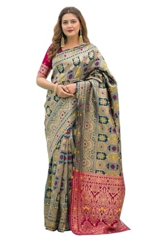 Yashika Women's Banarasi Silk Traditional Motifs Woven Saree | Navy Blue Color Saree | Women Sari | Saree_(AZ-YS-OG1-MIHIKA NAVY)