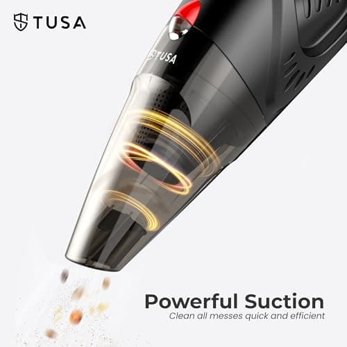 Tusa Cordless Vacuum Cleaner for Car & Home | 2X Powerfull Suction, Dual Mode Battery 6000mAh & 12V DC Car Port | High Power Portable Lightweight Wireless Vacuum, Rechargeable (V1) (Black) 3