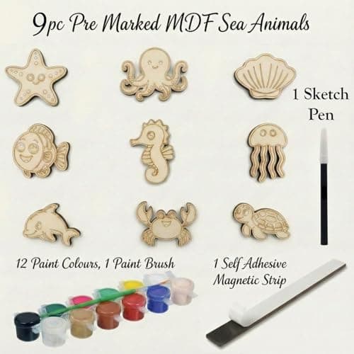 ImagiVibe Paint Your Own 9 Sea Creatures Fridge Magnet DIY Kit for Kids | Ocean Theme MDF Painting Craft Set | Creative Art & Craft Activity | Made in India (Sea Creatures) 2