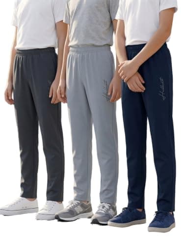 HELLCAT Boys Track Pants Casual & Active Wear | Regular Fit Mid Rise Tapered Joggers with Ribbed Cuffs, Solid Pattern | Cotton Blend Knit, Elastic Waist Dark Grey